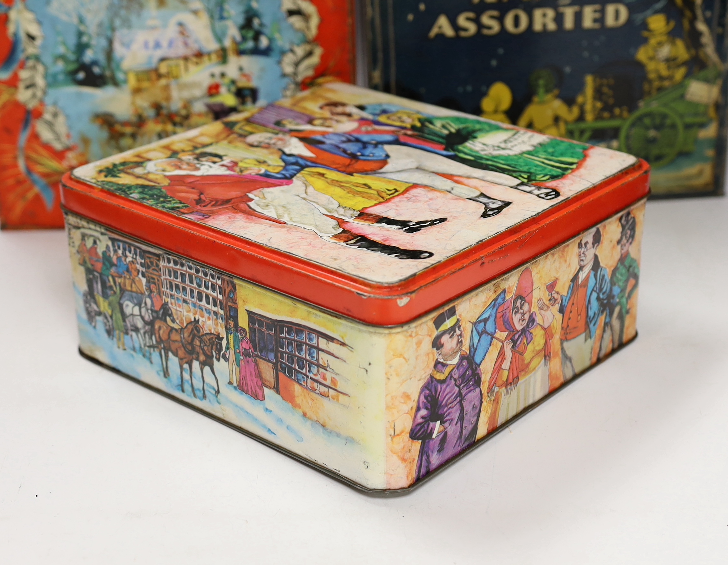 A group of vintage Christmas biscuit tins, including Elke, Huntley and Palmer and Cooperative Wholesale Society (5)